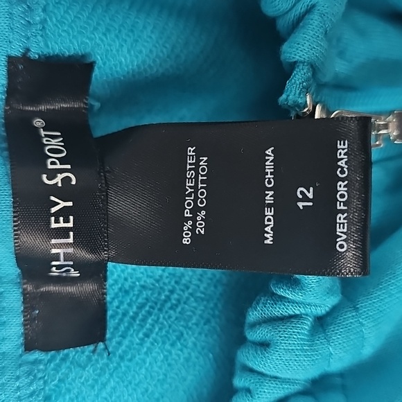 AS Curvy Girl Aqua Blue Sweatshirt Top wSilver Front Zipper Elastic Waist & Neck - Picture 3 of 11